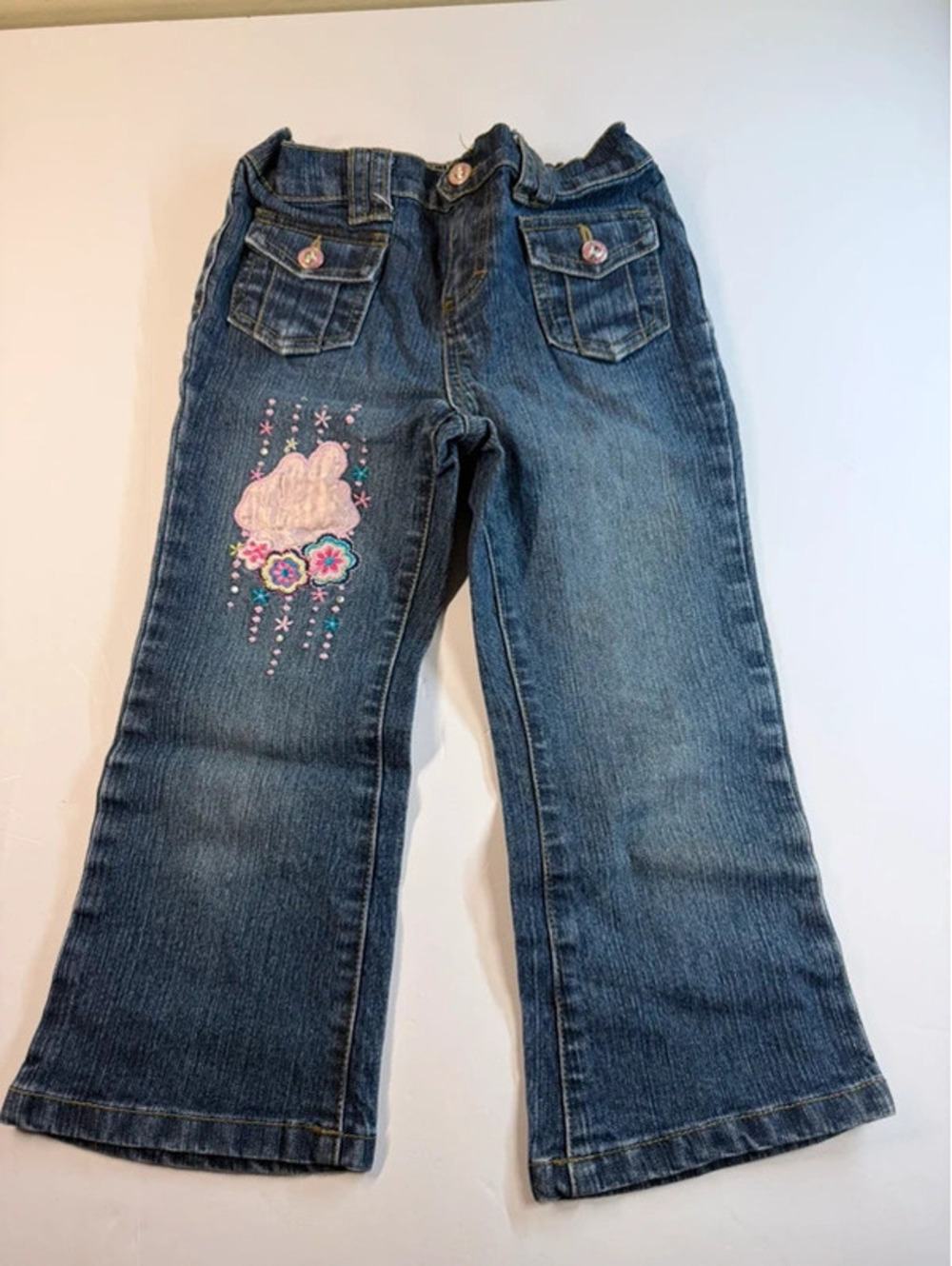 Disney Princess Girls Blue Denim Embroidered Castle Flare Jeans Size 6X